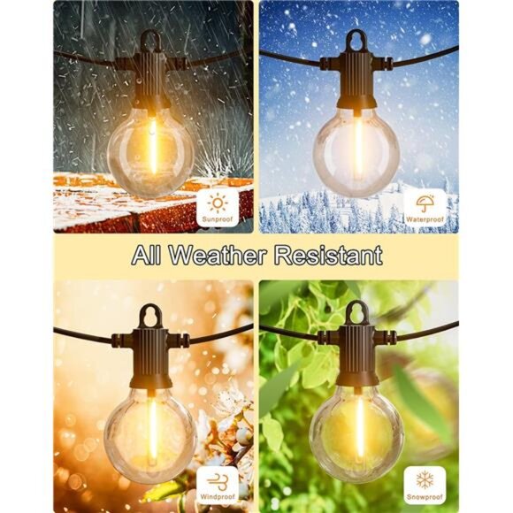 Outdoor String Lights Waterproof, 100FT LED Patio Lights with 53 Shatterproof - Picture 4 of 7